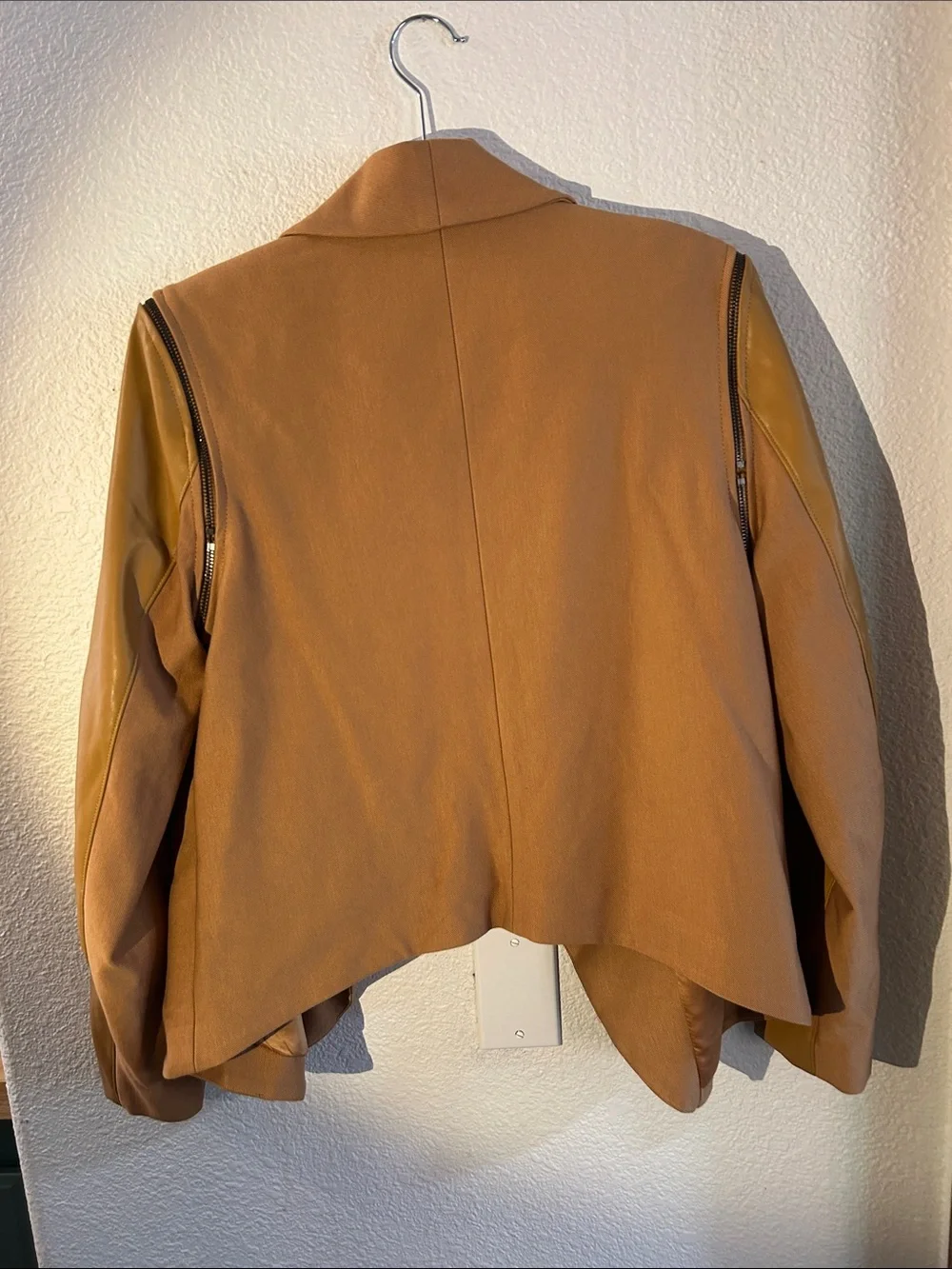 G by Giuliana Tan Camel Cropped Blazer with Faux-Leather Sleeves
